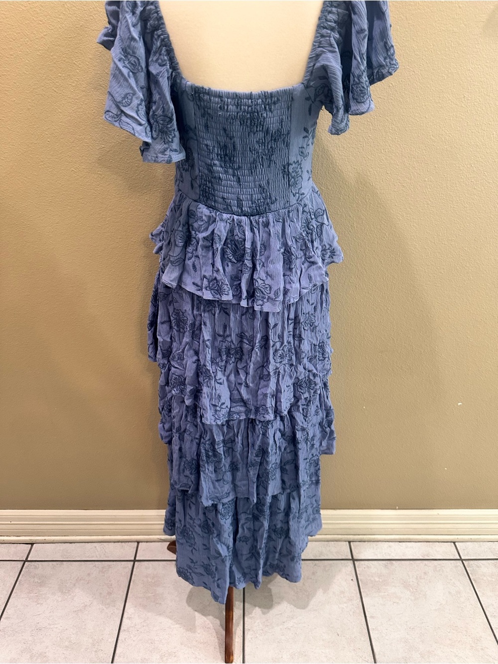 Altar'd State Dusty Blue Floral Tiered Maxi Dress Roxanne Layered Maxi Dress M - Picture 10 of 11